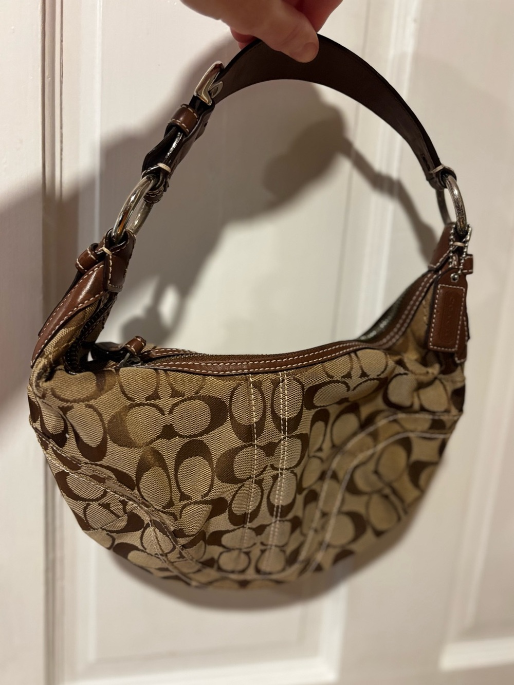 Y2K Vintage Series Coach Brown Signature Canvas Hobo with Leather Trim